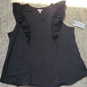 Terra & Sky Black Ruffled Eyelet Sleeveless Tank Top
